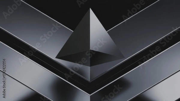 Fototapeta Abstract 3d geometric prism with sharp angles and metallic surface reflections illustration
