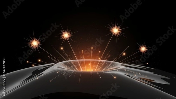 Fototapeta Vibrant digital abstract art with blazing lights and fiery explosions on a textured surface illustration