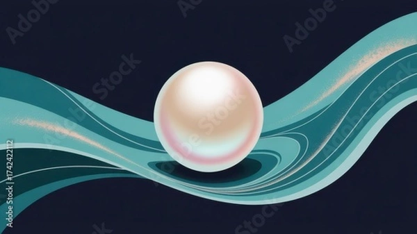 Fototapeta Luminous pearl adorned on flowing teal silk elegant abstract background sophisticated luxury illustration