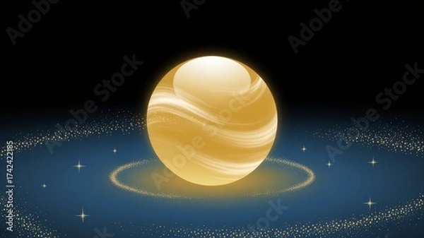 Fototapeta Luminous golden sphere orb floating in cosmic nebula with subtle starry background abstract digital art illustration