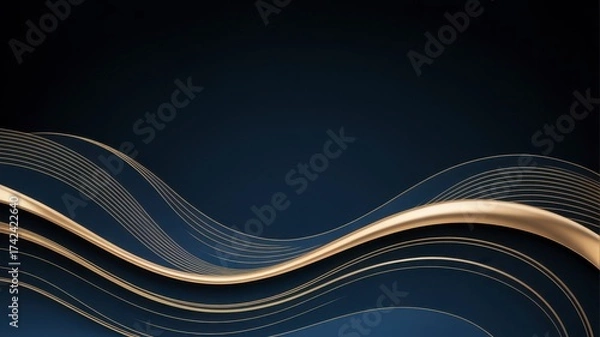 Fototapeta Intricate metallic waves with subtle geometric patterns flowing across a deep blue and black abstract background illustration