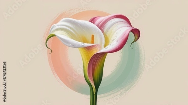 Fototapeta Elegant calla lily digital painting capturing delicate beauty and soft pastel hues illustration