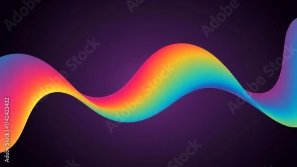 Fototapeta Vibrant rainbow wave abstract flowing background design with smooth color gradients and dark purple backdrop illustration