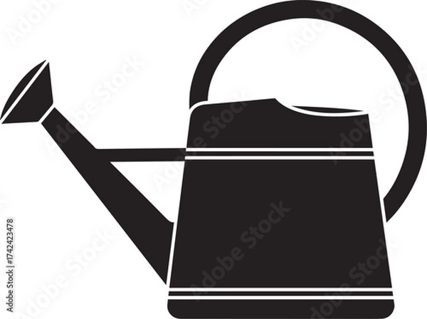 Fototapeta Classic black silhouette watering can with handle and spout, essential gardening tool icon.