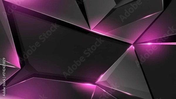 Fototapeta Abstract geometric shards with vibrant pink neon glow and metallic reflections for modern digital art illustration