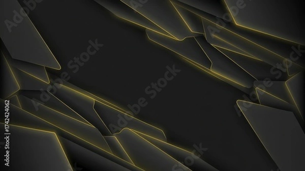 Fototapeta Geometric abstract dark surface with subtle yellow neon light accents futuristic pattern illustration