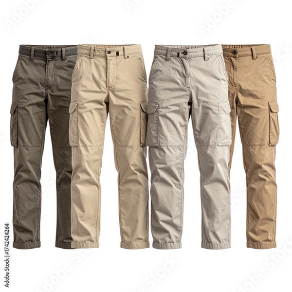 Obraz Set of Casual Men’s Cargo Trousers in Neutral Colors Transparent PNG Cutout