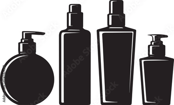 Fototapeta Cosmetic bottle mockup silhouettes display various dispenser pump designs for beauty products