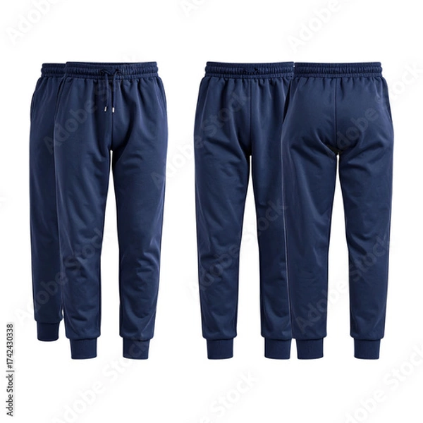 Obraz Realistic Navy Sweatpants Apparel Mockup, Front and Back Perspective on Transparent Background