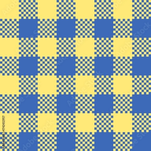 Obraz Yellow and Blue Checkered Seamless Pattern, Retro Minimalist Geometric Background