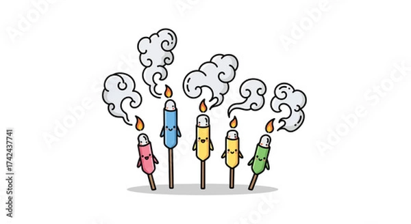 Fototapeta Whimsical celebratory sparklers with faces emitting smoky trails for festive occasions