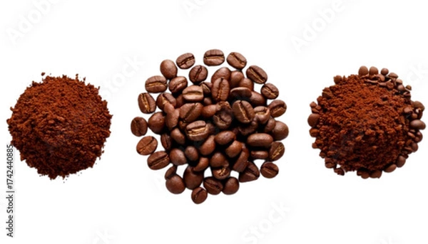 Obraz Set of Three Roasted Coffee Bean Variations, isolated on transparent background PNG