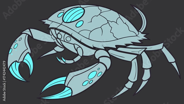 Fototapeta Stylized Crab Creature with Glowing Claws and Detailed Shell Design