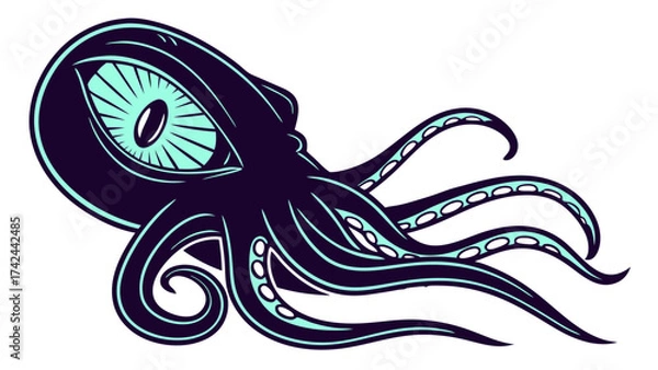 Fototapeta Stylized Illustration of a Detailed TealEyed DarkBodied Octopus