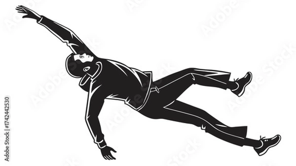 Fototapeta Stylized Silhouette of a Man in MidAir with Arm Extended Upward