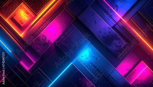Fototapeta Neon Geometry - A Vibrant Abstract with Glowing Lines and Shapes.