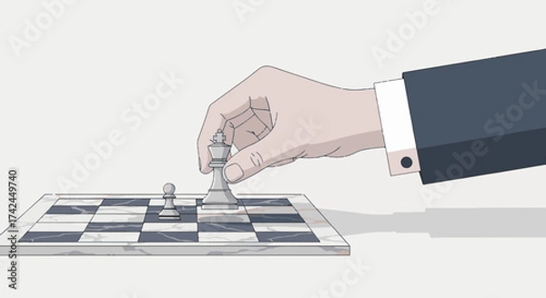 Obraz Flat Vector Business Hand Placing Chess Piece