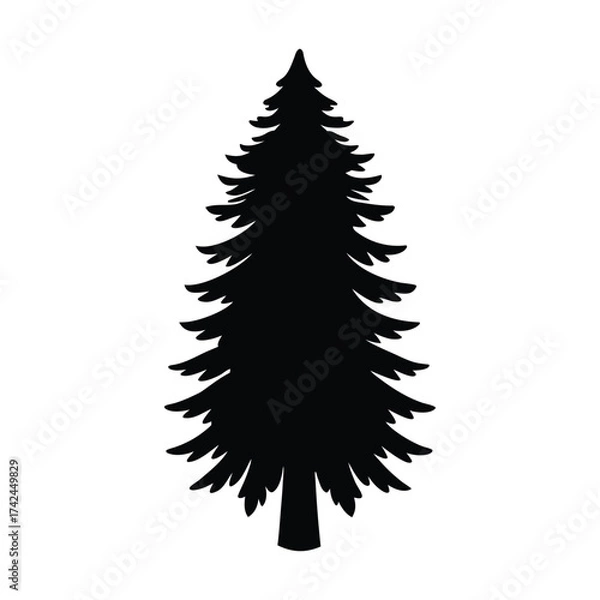 Obraz Winter Pine Tree Silhouette on white background