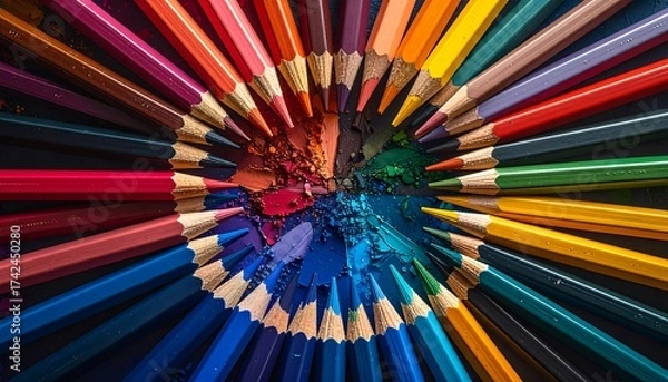 Fototapeta Colorful Pencils Arranged in a Circle - A Vibrant Artistic Display.