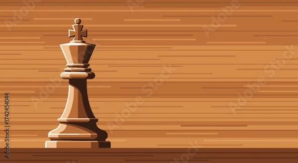 Fototapeta Flat Vector Chess King on Warm Brown Surface
