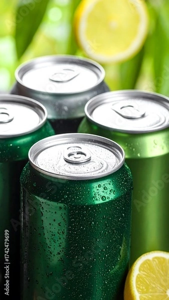 Fototapeta Refreshing cans with lemon