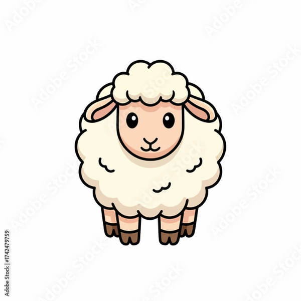 Fototapeta Cute cartoon sheep illustration with fluffy wool and friendly face.