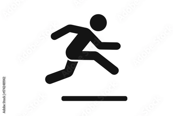 Obraz Long jump sport icon vector. Track and field athlete in action. Man jumping symbol for athletic competition, olympic games, or championship. Sportsman silhouette pictogram.