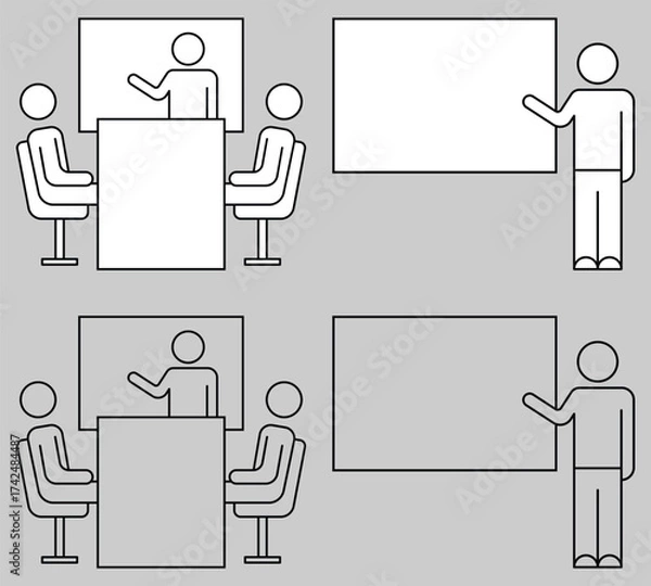 Fototapeta Meeting presentation animation motion illustration Group discussion brainstorming Presenting business conference icon Teaching classroom