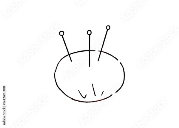 Fototapeta 手芸で使うまち針と針山の手描きイラスト　線画