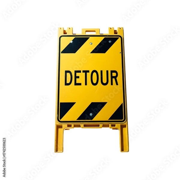 Obraz Yellow detour road sign isolated with transparency