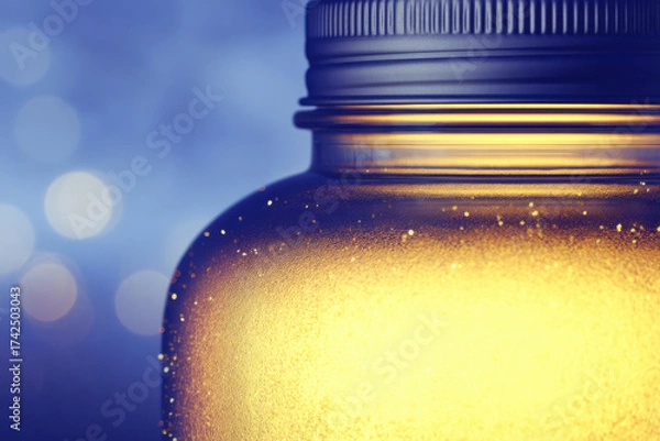 Fototapeta Mental Health Gratitude Concept, Glowing jar radiates mental health and gratitude through mindful meditation with soft bokeh light creating