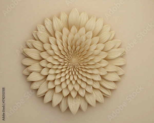 Fototapeta Mental Health Gratitude Concept, White lotus mental health decoration symbol of gratitude crafted with layered petals soft beige natural wall art