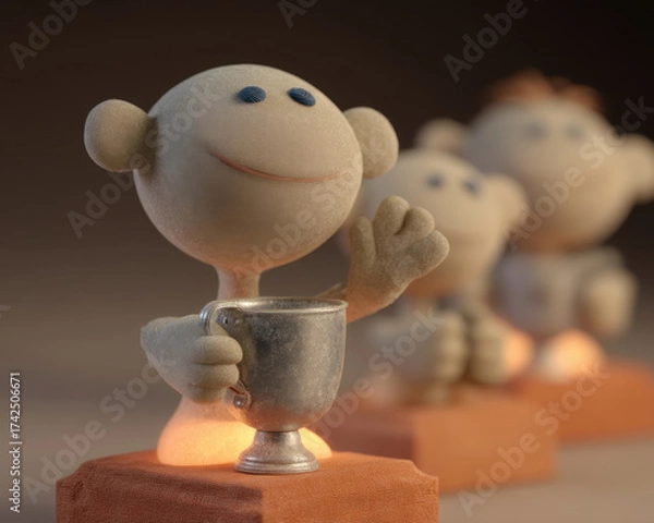 Fototapeta Business Boss Appreciation Concept, Handmade clay figure showing business boss appreciation with coffee cup crafted in warm mood light