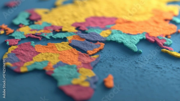 Fototapeta Business Boss Appreciation Concept, Colorful topographic world map with raised continental regions shows business appreciation levels and boss