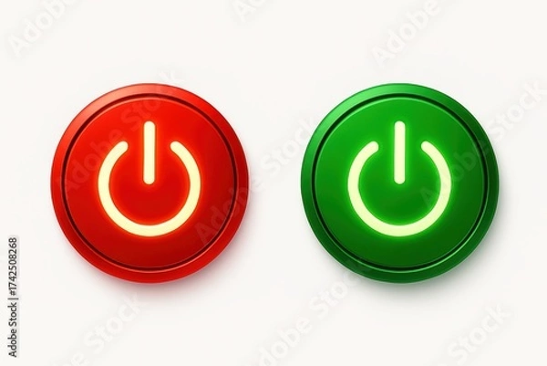 Fototapeta Red and Green Power Buttons with Lighted Indicators for On and Off States