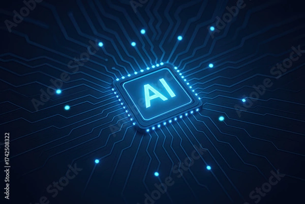 Obraz Futuristic AI Technology Circuit Board with Glowing Details and Abstract Lines