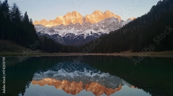 Fototapeta Calm Austrian Lake Sunset Mountain Reflection mountains