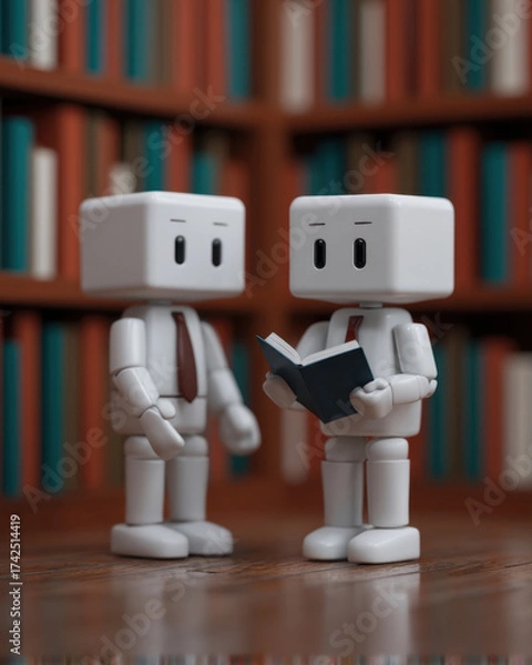 Fototapeta Know Customer Bonding Social Concept, Two cute minimal robot figures social bonding let customer know they care in friendly customer service