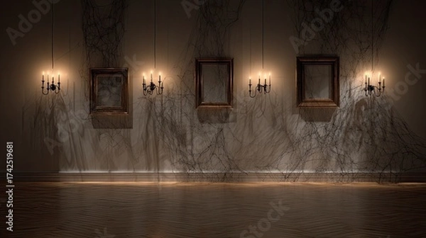 Fototapeta Elegant Dark Art Gallery with Ghostly Shadows and Candlelight