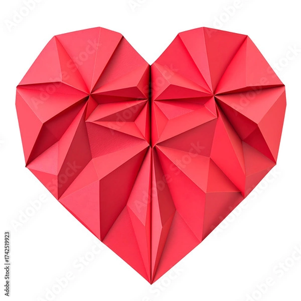 Obraz Red origami heart against transparent background geometric illustration
