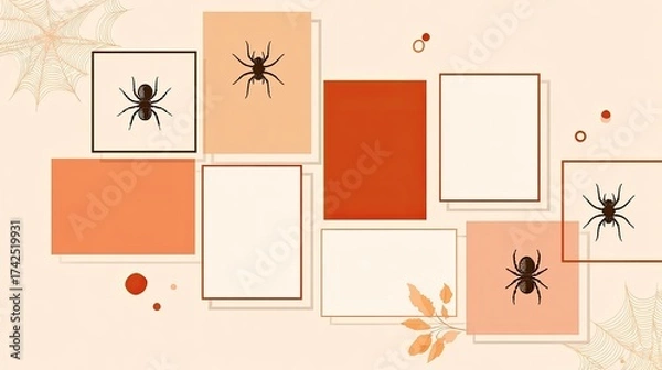 Fototapeta Spooky Halloween Background with Spiders and Colorful Frames Design