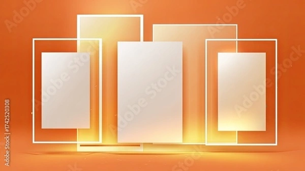 Fototapeta Modern Abstract Display of Clear Frames Against Bold Orange Background