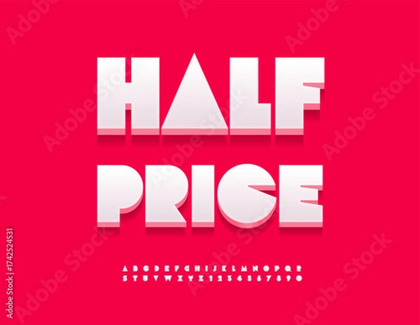 Fototapeta Vector Marketing poster Half Price. Bold Geometric White Font. Unique 3D Alphabet Letters and Numbers set