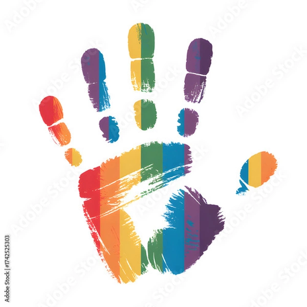 Fototapeta A rainbow handprint expressing individuality and supporting diversity on a crisp white background