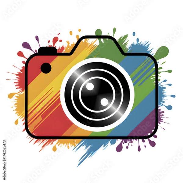 Obraz Capturing life s vibrancy A camera bursting with rainbow hues and creative energy on pure white