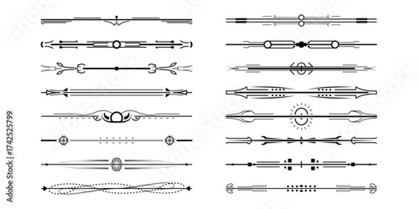 Obraz Set Black Simple Line Collection Doodle Border Elements Vector Design Style Sketch Isolated Illustration For Banner