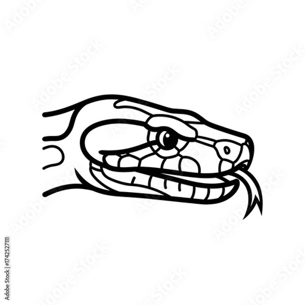 Obraz Bold line art illustration of a snake head profile with forked tongue.