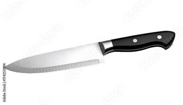 Fototapeta Stainless Steel Chef Knife with Black Handle Isolated on Transparent Background