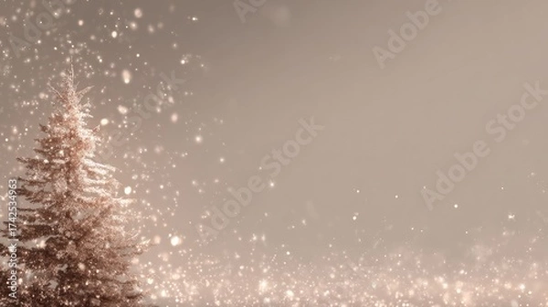 Fototapeta Snowy Winter Scene with Christmas Tree and Falling Snowflakes