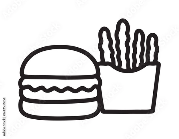 Fototapeta Delicious fast food doodles for menu design and fun illustrations